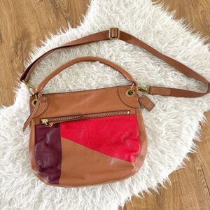 Fossil Karli Large Leather Hobo Style Shoulder Bag - Red Tan Multi